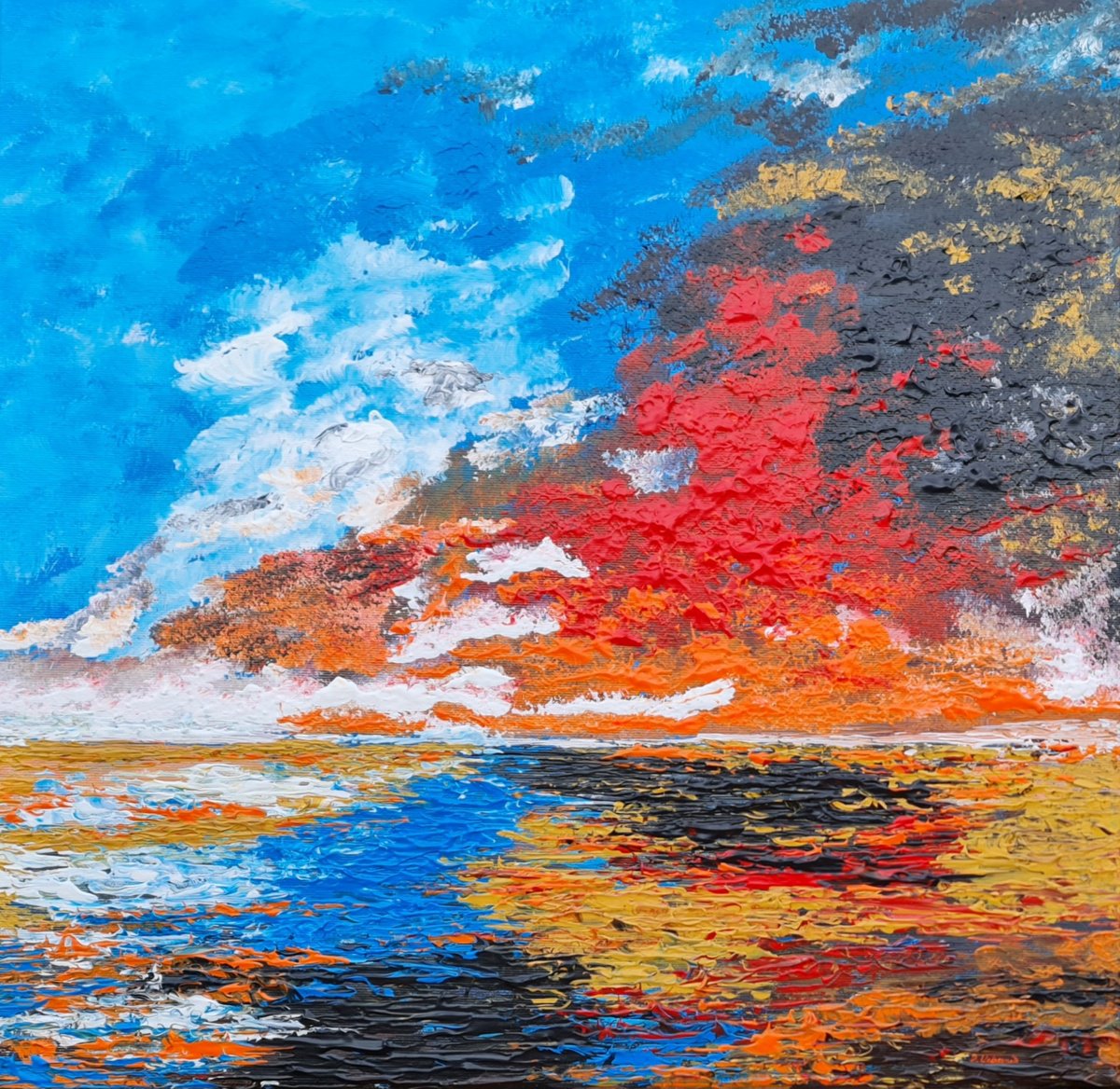 Abstract Landscape Acrylic Painting By Daniel Urbani?k, 20 X 20, Abstract Seascape 1, Original Artwork