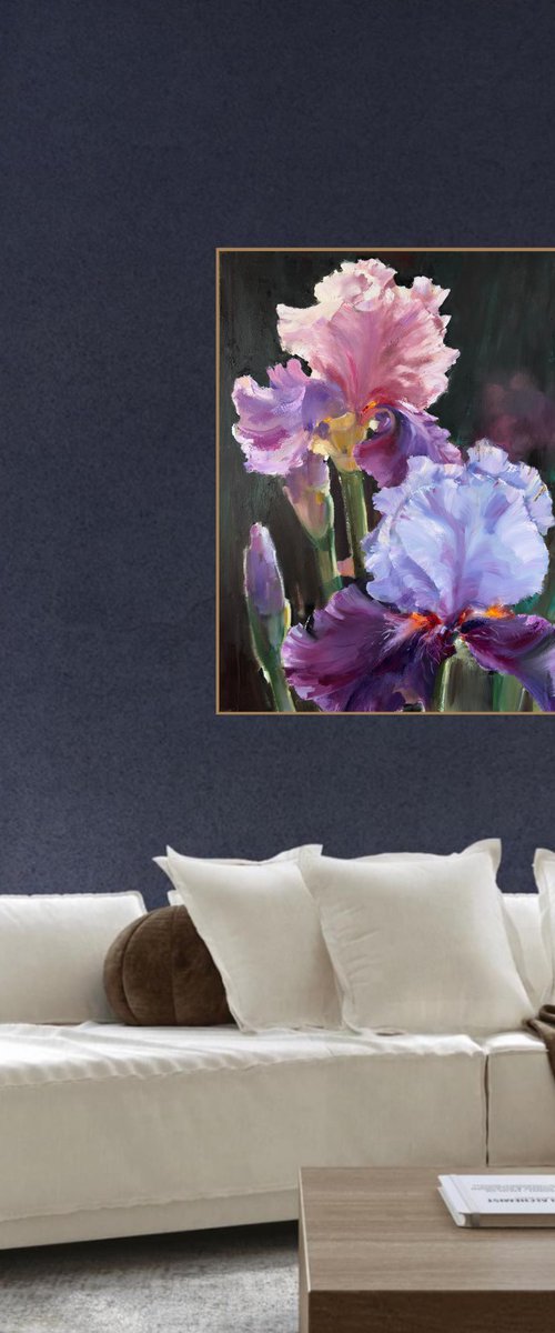 Luminous Irises by Olha Laptieva