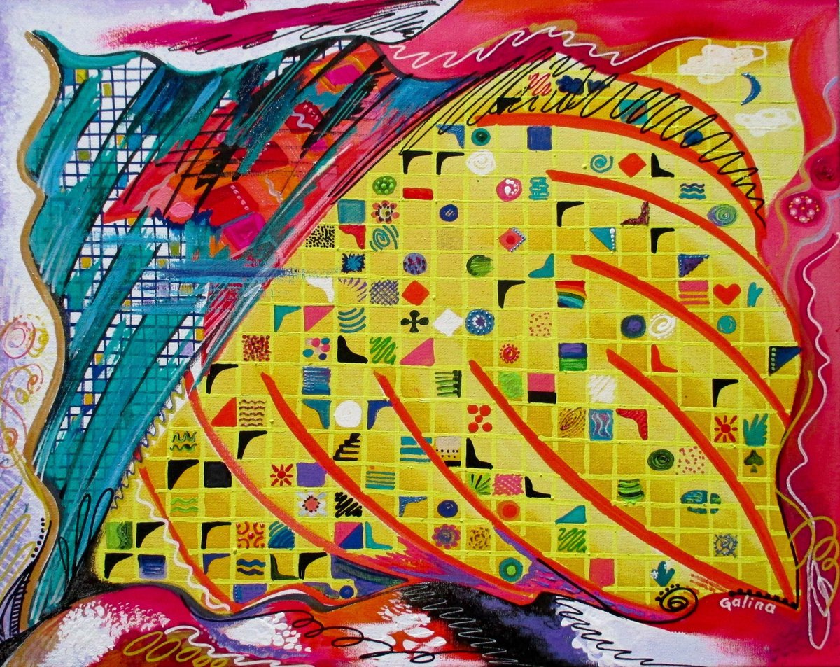 Expressive Abstract Acrylic Painting By Galina Victoria, 20 X 16, City Panorama 120822, Original Artwork