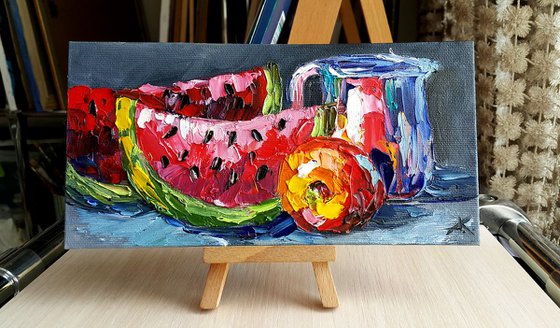 "Summer time" - Still life, oil painting, still life on canvas, painting by palette knife