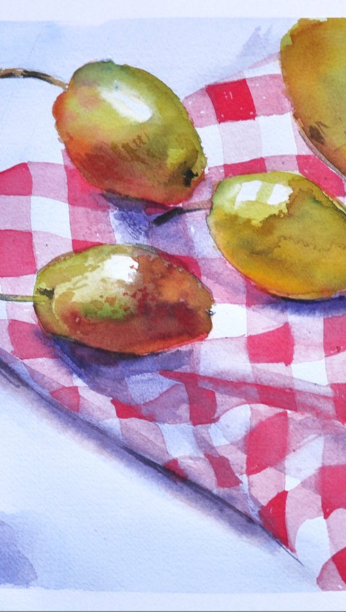 Pears on red by Nataliia Nosyk