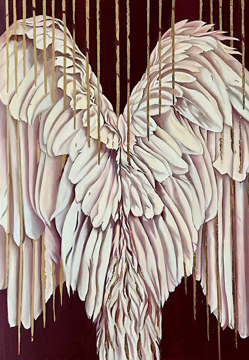 Expressive Abstract Oil Painting By Natalia Lugovskaya, 35 X 51", Golden Rain, Original Artwork