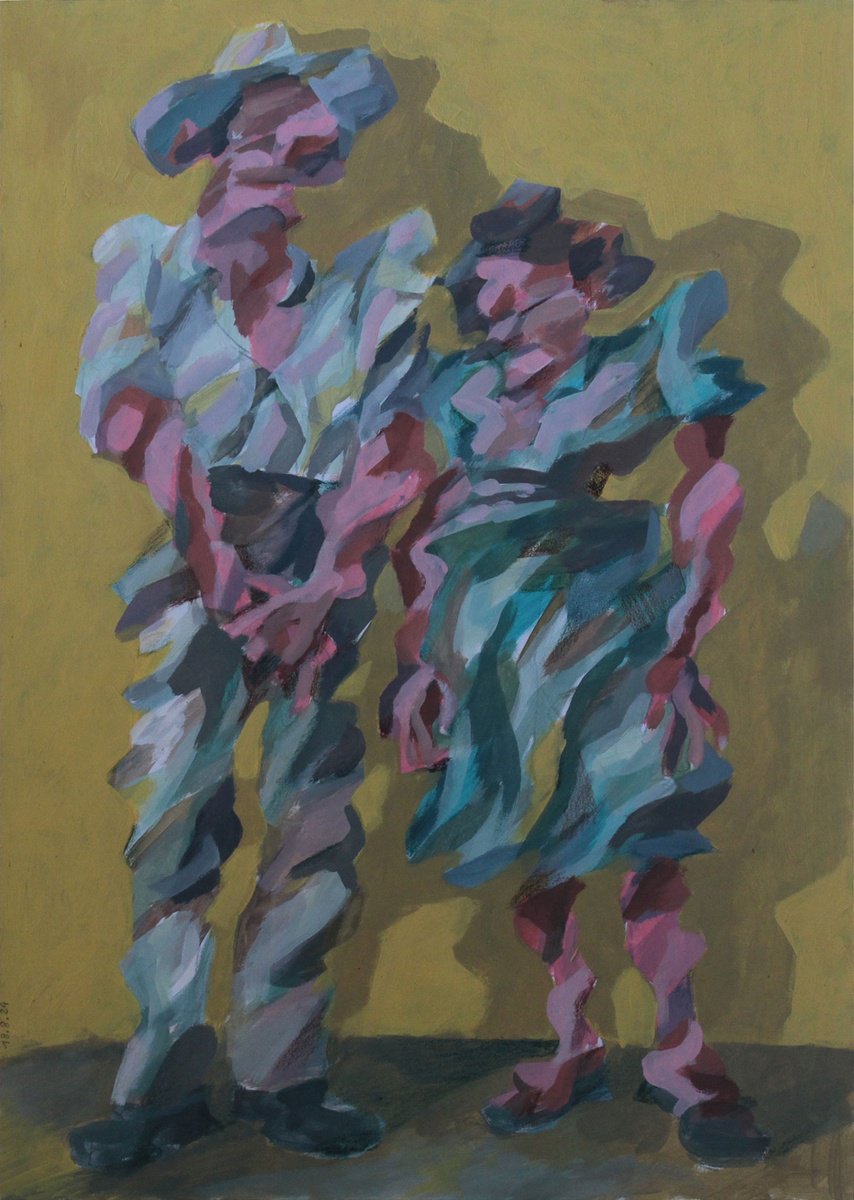 Expressive Portrait Acrylic Painting By Martin Singer, 12 X 16", Couple #2, Original Artwork