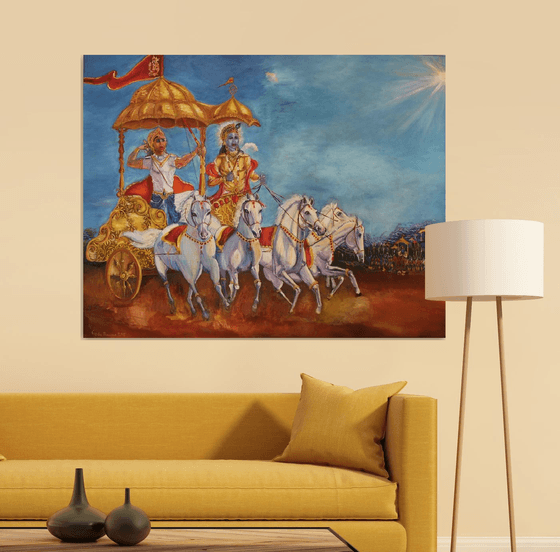 Mahabharat battle scene, large oil painting