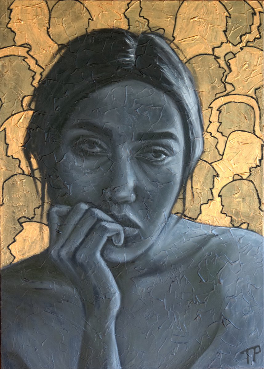 Expressive Portrait Oil Painting By Artmoods Tp, 20 X 28, Tell Me Whatever, Original Artwork