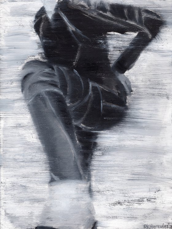 fashion pose | Black and white oil painting on paper | fashion muse model woman lady