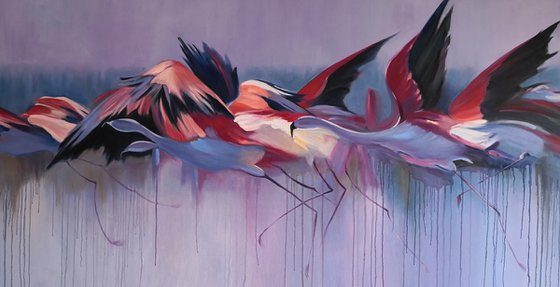 Flying tropical Pink flamingos Painting