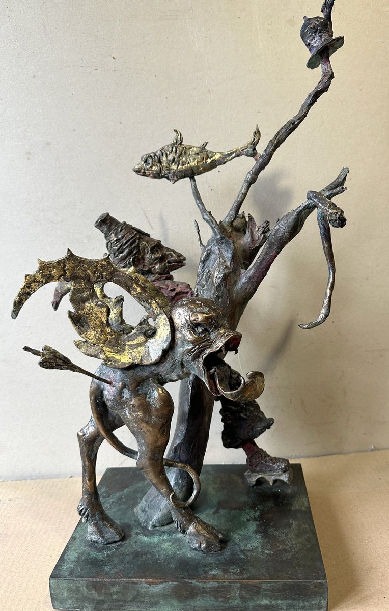 Surrealistic Bronze Sculpture , Tribute To Hieronymus Bosch By Toth Erno, 9 X 22, Artwork For Sale On Artfinder