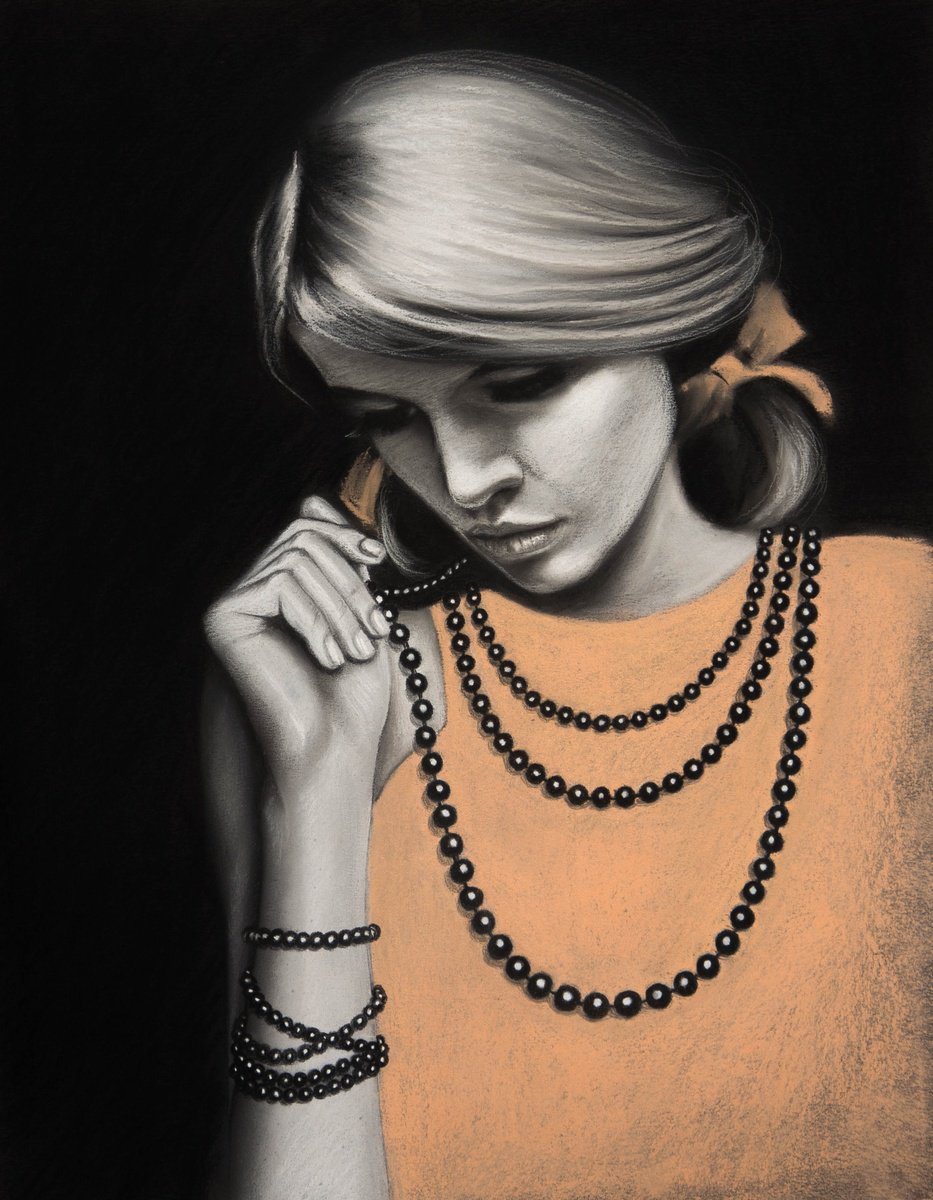 Impressionistic Portrait Pastel Drawing By Inna Medvedeva, 15 X 20, Girl In Pink, Original Artwork