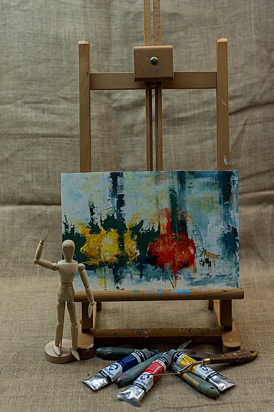 Abstract still life painting. Lemon and orange fruit