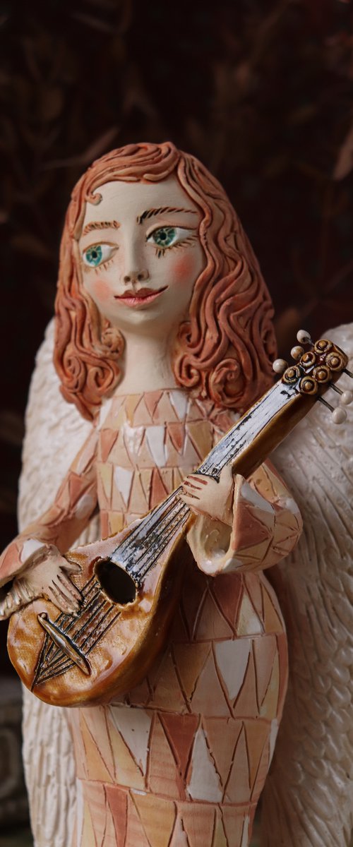 Angels song. Angel with mandoline. OOAK Sculpture by Elya Yalonetski