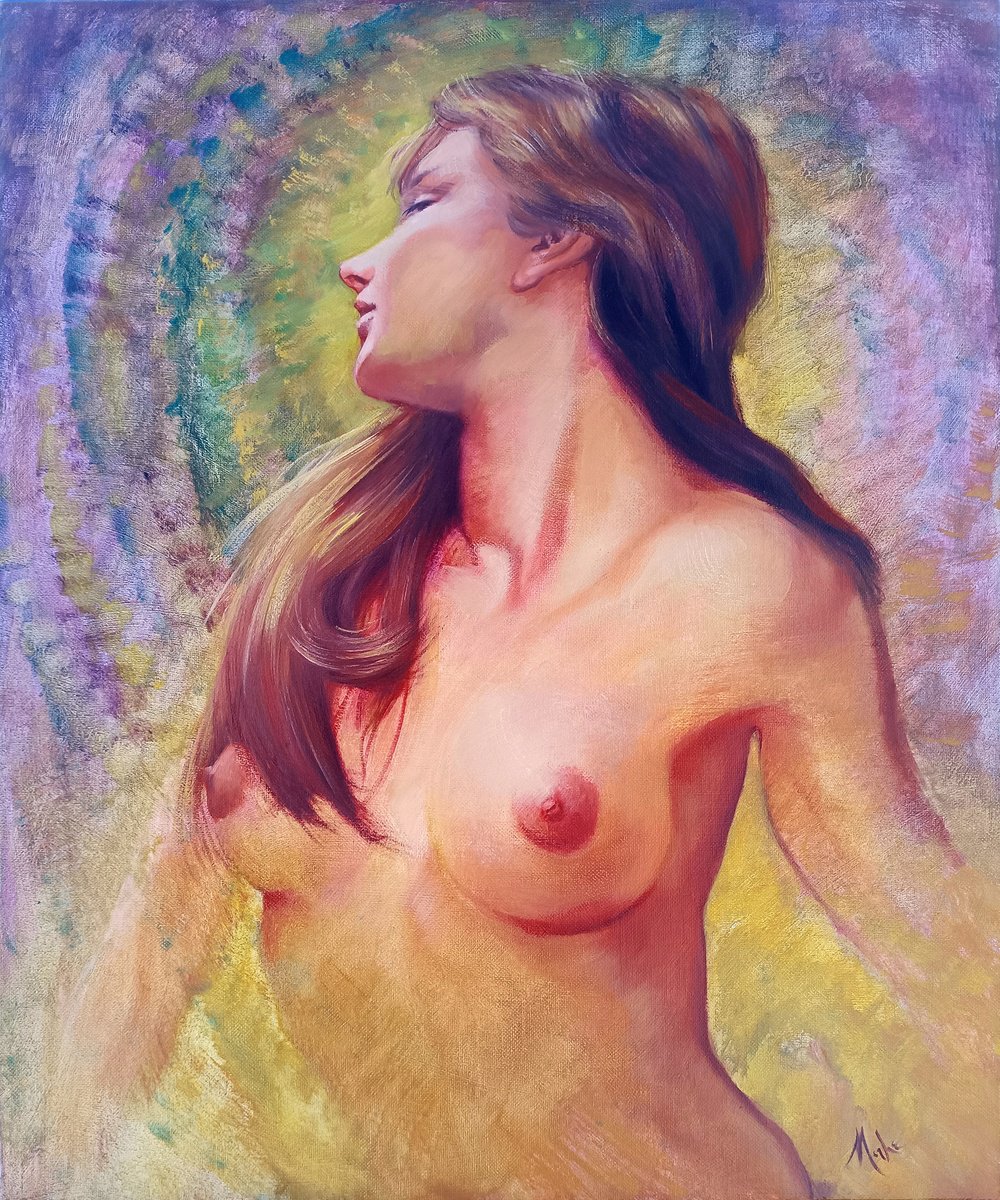 Expressive Portrait Oil Painting By Isabel Mahe, 18 X 22, The Inaccessible Star, Original Artwork