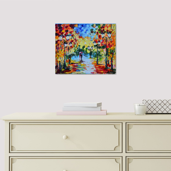 Lovers in the Park - Modern Impressionistic landscape