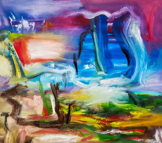 Satus N-1 (XL) - Oil Abstract Landscape (W)110x(H)98 cm.