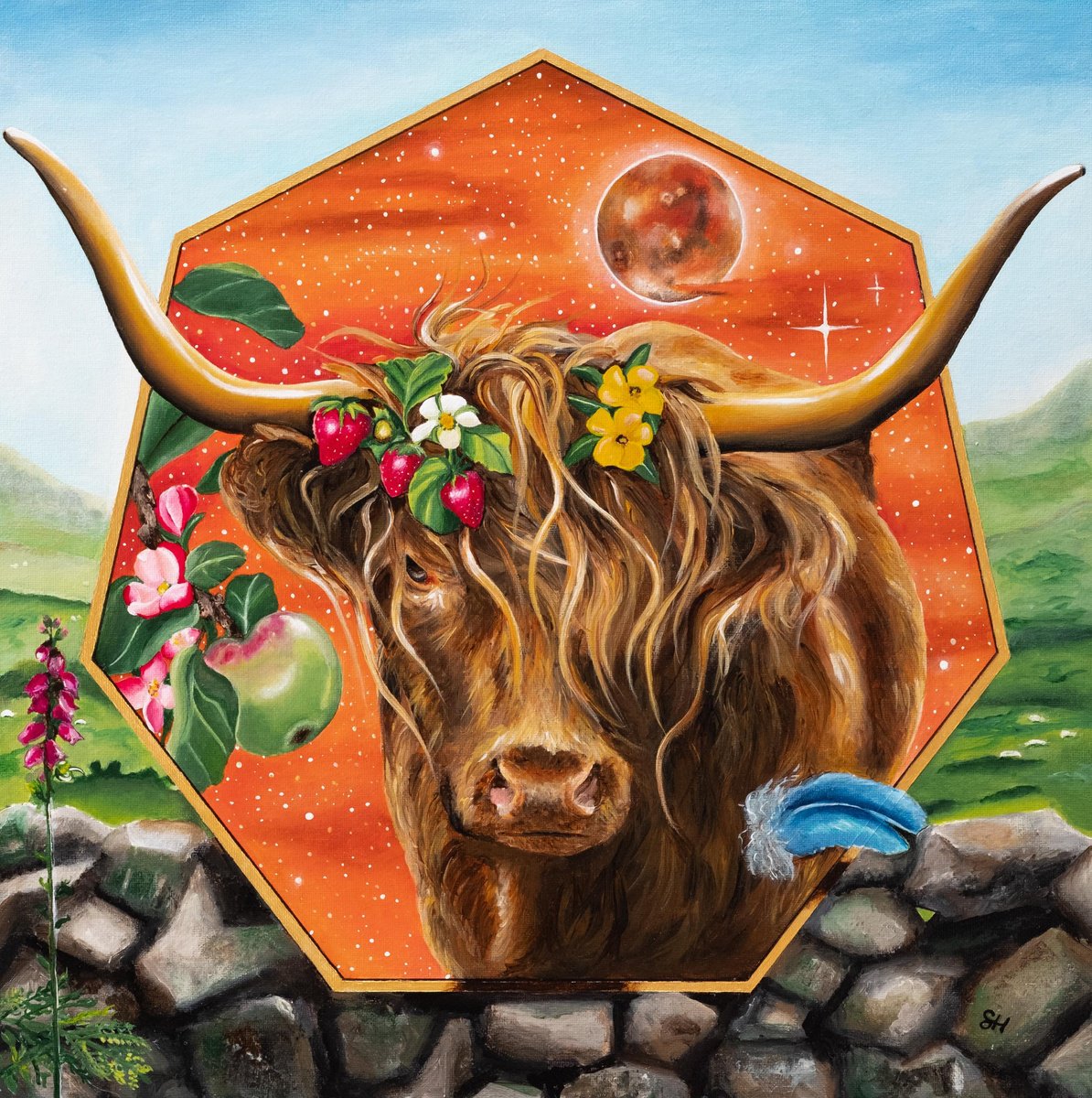 Surrealistic Animal Acrylic Painting By Saskia Huitema, 13 X 13", Realms Ii- Venus Rising, Original Artwork