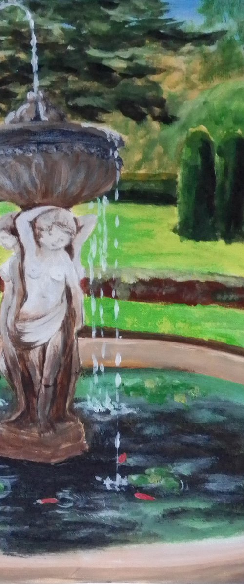 Garden Scene with Nude Women Fountain Statue by MARJANSART
