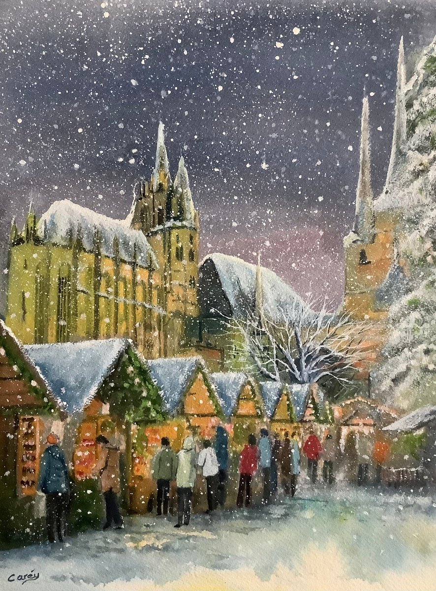 Impressionistic Cityscapes Watercolour By Darren Carey, 11 X 15, Erfurt Christmas Market, Original Artwork