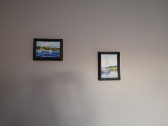 Morning reflections (5x7x0.1'') original, acrylic on canvas board miniature seascape