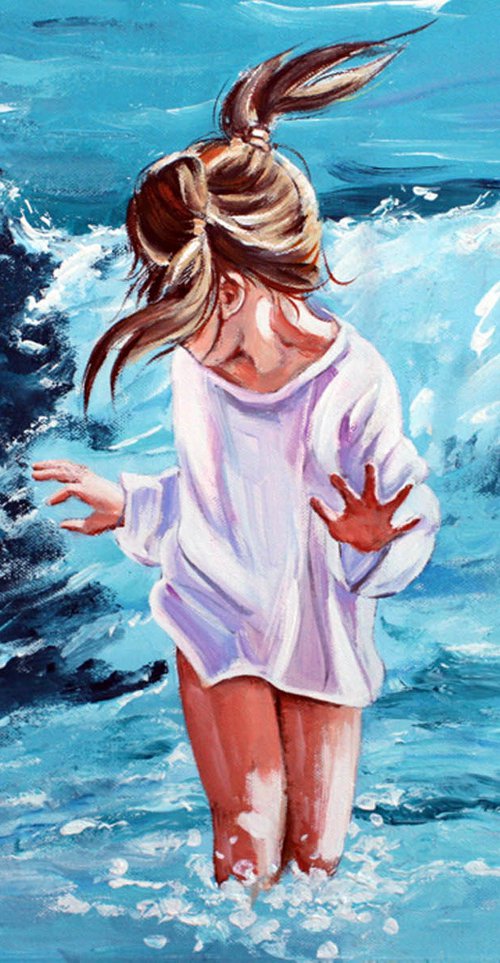 "MY WAY ... " PAINTING, OIL ON CANVAS GIFT, SEA,PALLETE KNIFE, GIRL by mir-jan