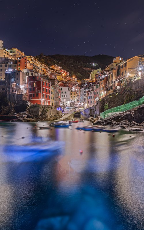 NIGHT RIOMAGGIORE - Photographic Print on 10mm Rigid Support by Giovanni Laudicina