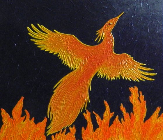 Fire of Creation - recreation of phoenix painting; home, office decor; gift idea