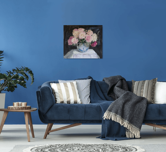 Peonies on a black background