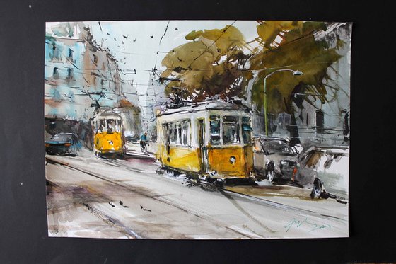 Yellow Tram in Milan