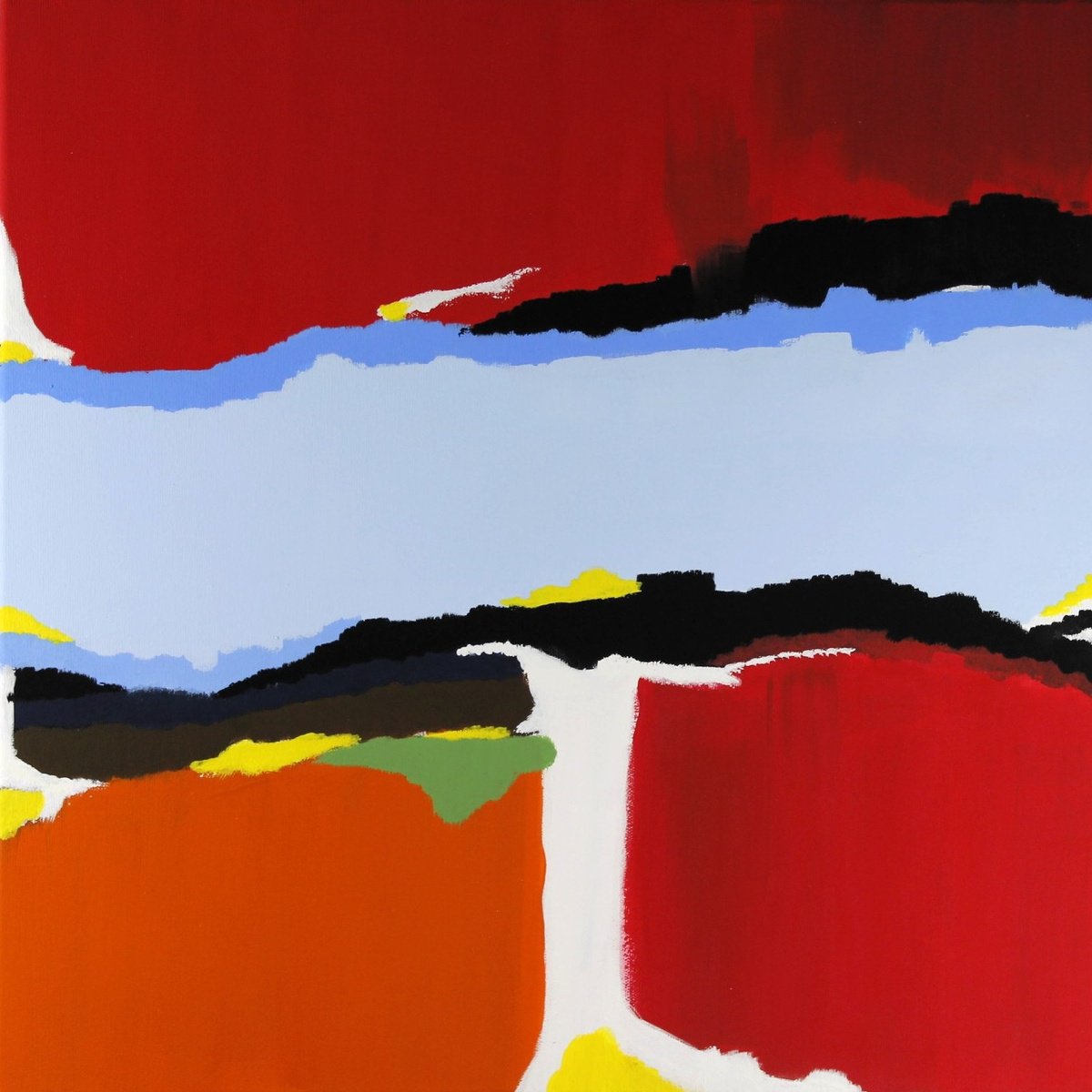 Abstract Acrylic Painting By Alessandro Butera, 20 X 20, Red And Blue Moment, Original Artwork