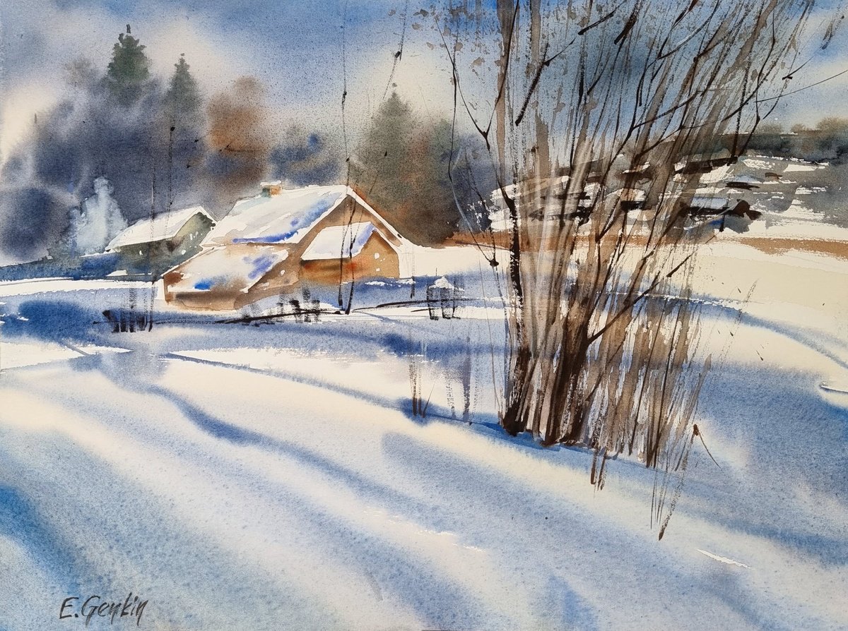 Snowy Day in the Village by Elena Genkin