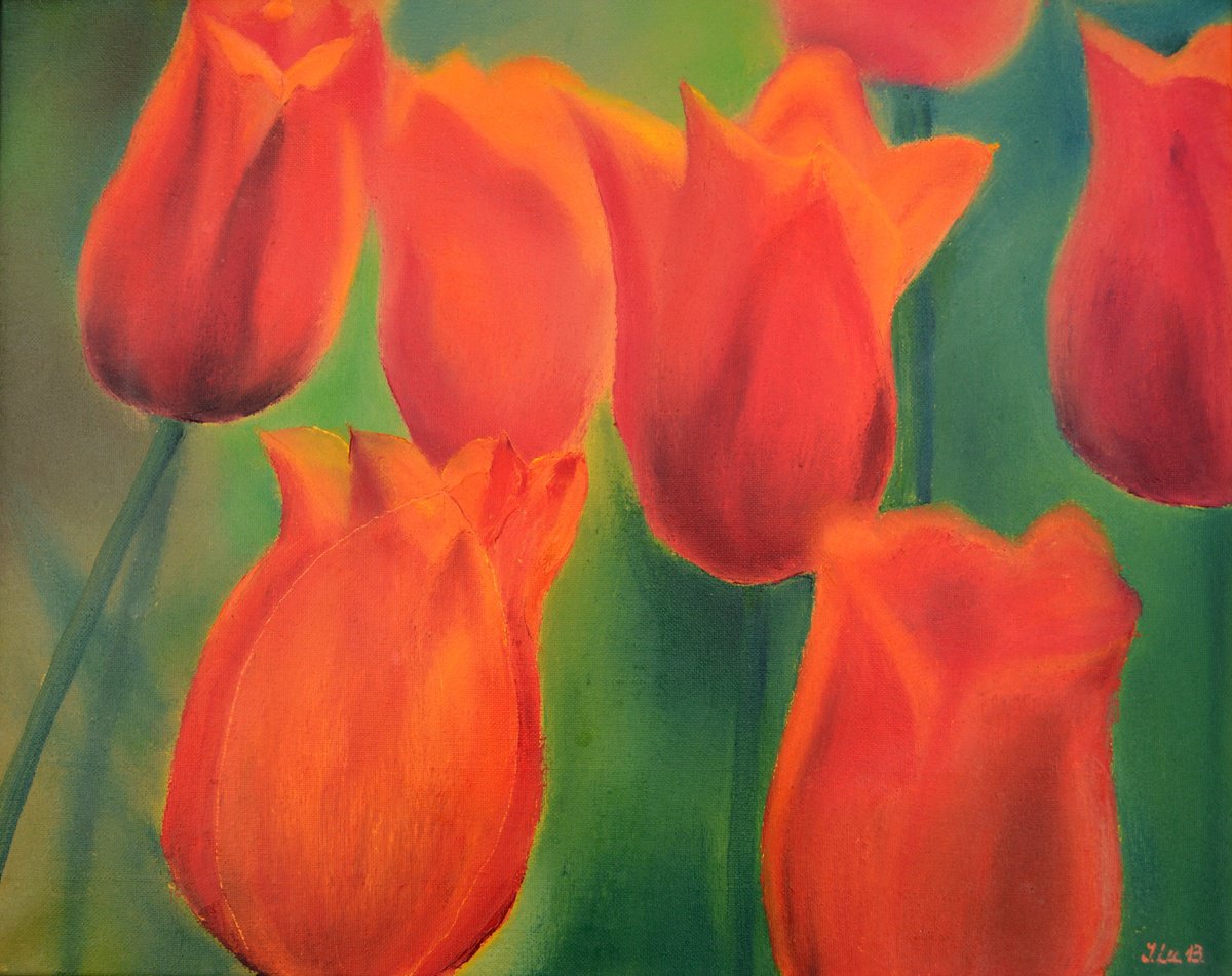 Scarlet tulips by Elena Lukina