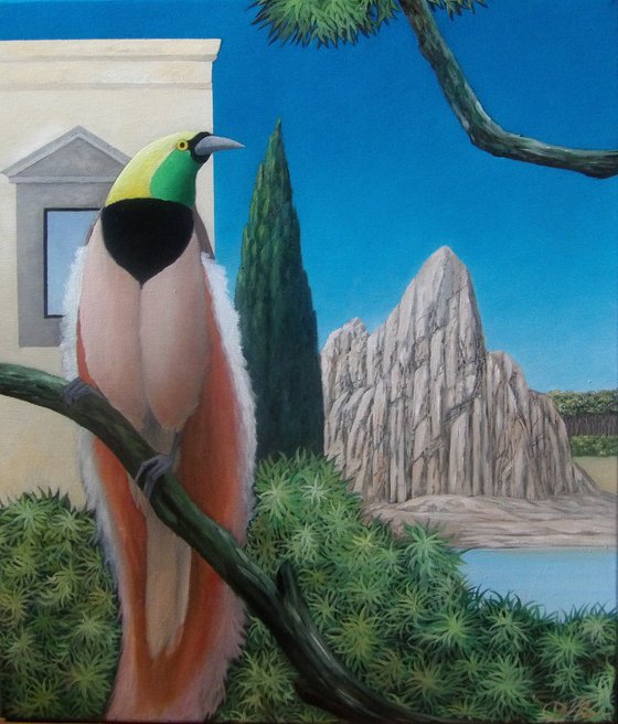 Small triptych of the birds of paradise and the cockatoo