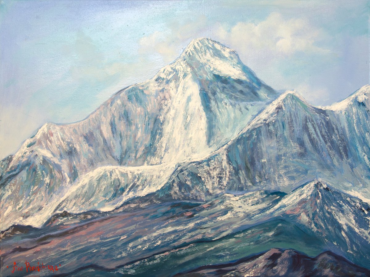 Impressionistic Landscape Oil Painting By Nino Ponditerra, 16 X 12", Dhaulagiri Massif. Nepal, Original Artwork