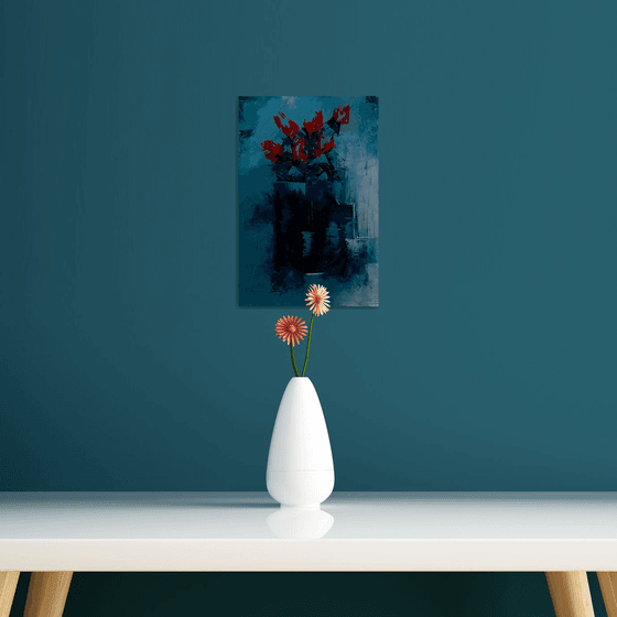 Abstract still life painting. Gift for her. Flowers in vase