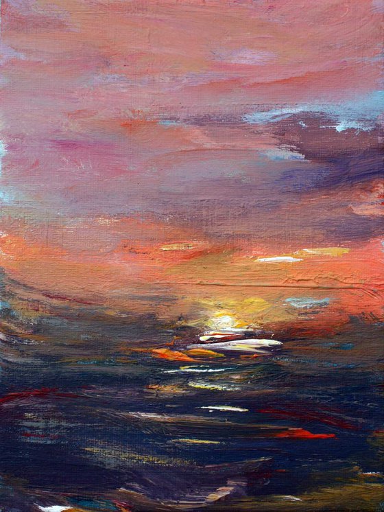 DISCOUNT SPECIAL PRICE " GOLDEN TWILIGHT 01 " ORIGINAL PAINTING, SUNSET,SEASCAPE