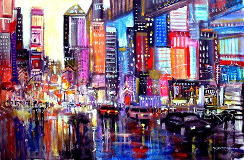 Time Square Rain,36x24 in by Vishalandra Dakur