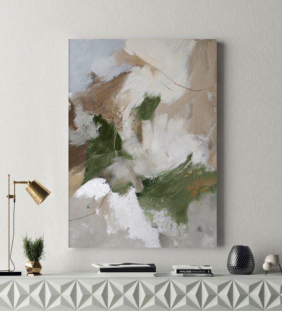 "Green Velor" Sage green gray abstract art