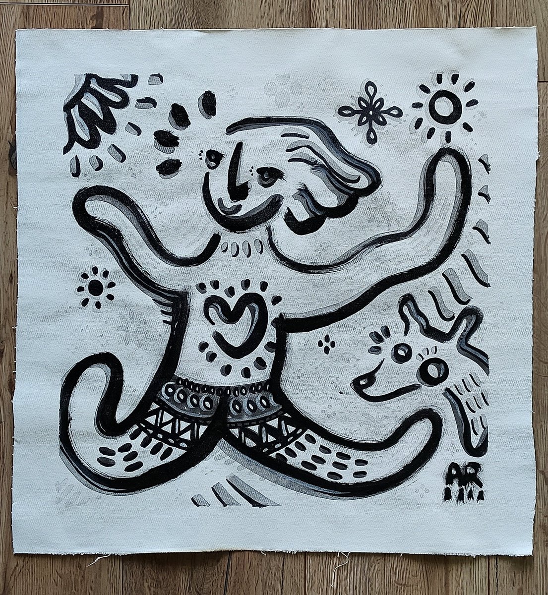 Urban And Pop Animal Acrylic Painting By Angel Rivas, 18 X 18, Flow, Original Artwork