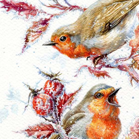 Original watercolor "Robins"