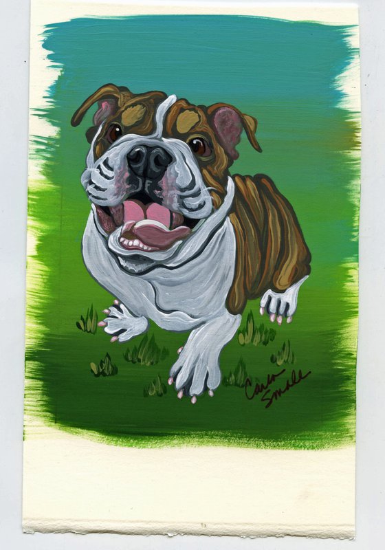 Original Miniature Painting English Bulldog Pet Dog Art-Carla Smale