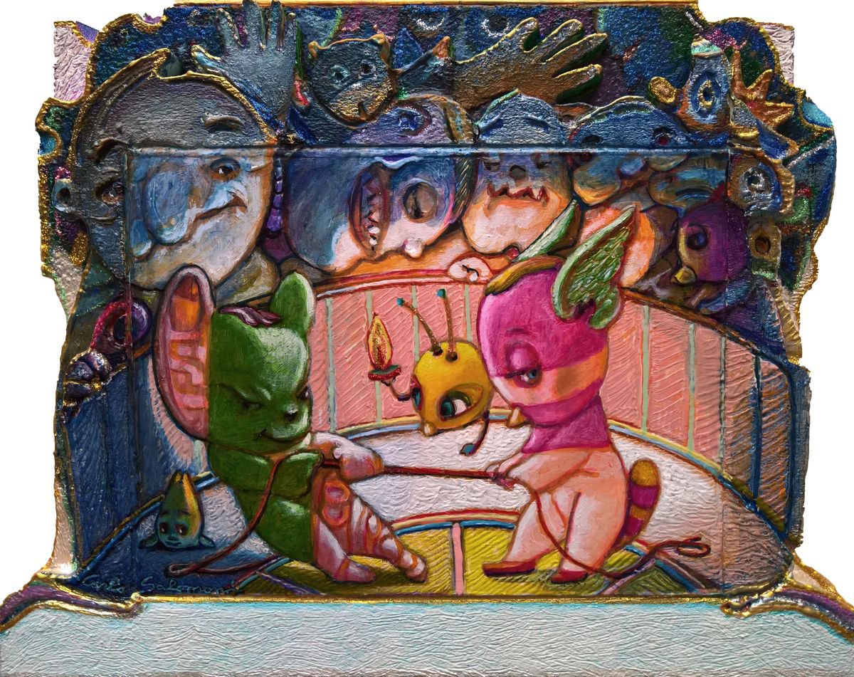 Cartoon Portrait Sculpture By Carlo Salomoni, 14 X 11, Tug Of War, Original Artwork