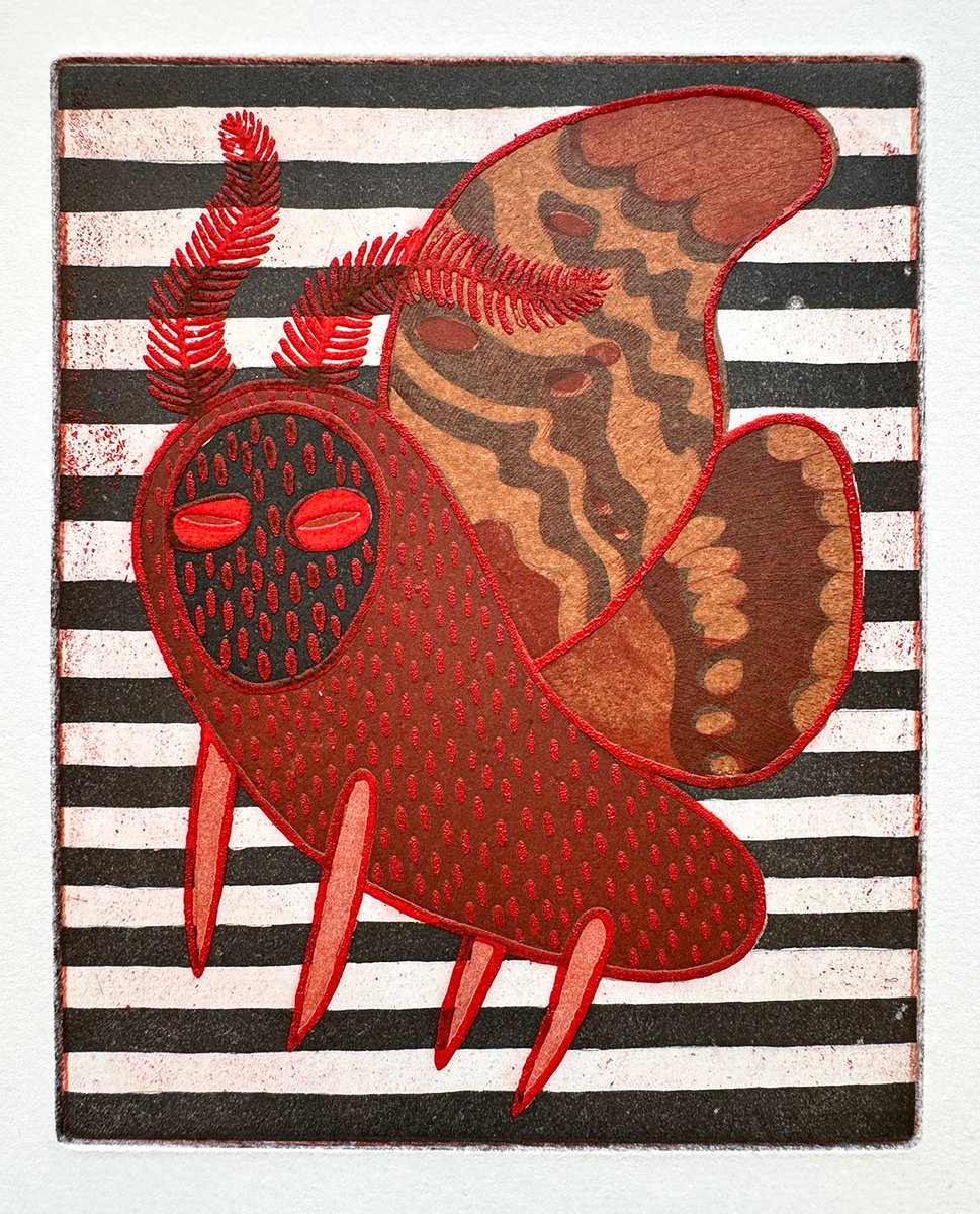 Graphic Animal Etchings & Engravings By Katya Timoshenko, 8 X 10", Moth, Original Artwork