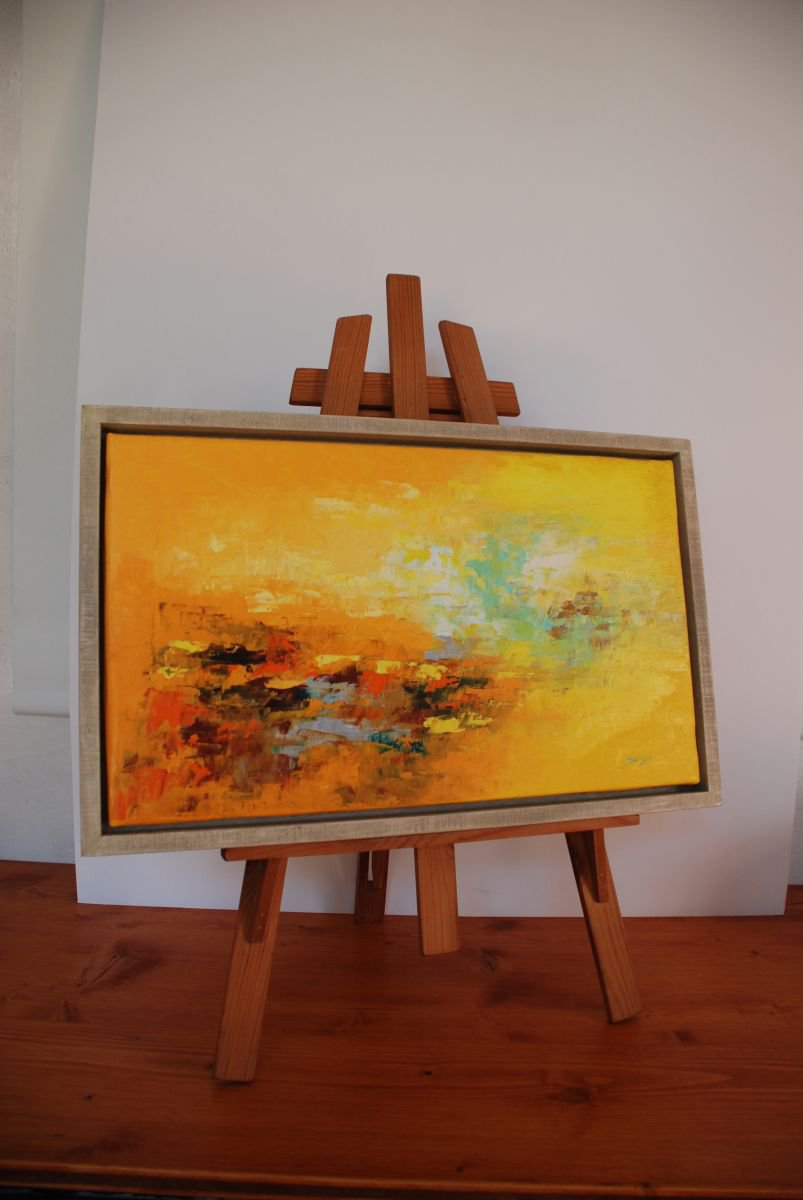 Abstract Landscape Oil Painting By Saroja Van Der Stegen, 20 X 12", Yellow Landscape (Ref#:861-8M), Original Artwork