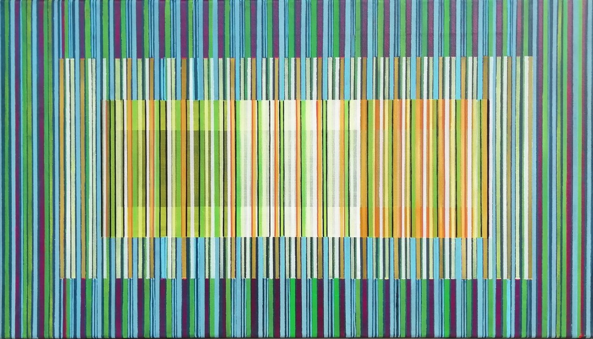 Geometric Abstract Acrylic Painting By Francisco Santos, 28 X 16, Lucretia 01, Original Artwork