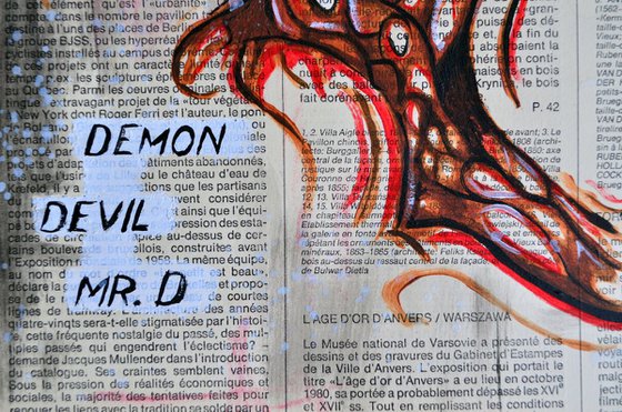 Demon - Original Painting Collage Art on Vintage Page