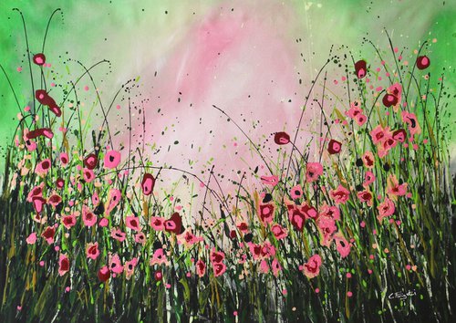 A Delight #2 - Large  floral landscape by Cecilia Frigati