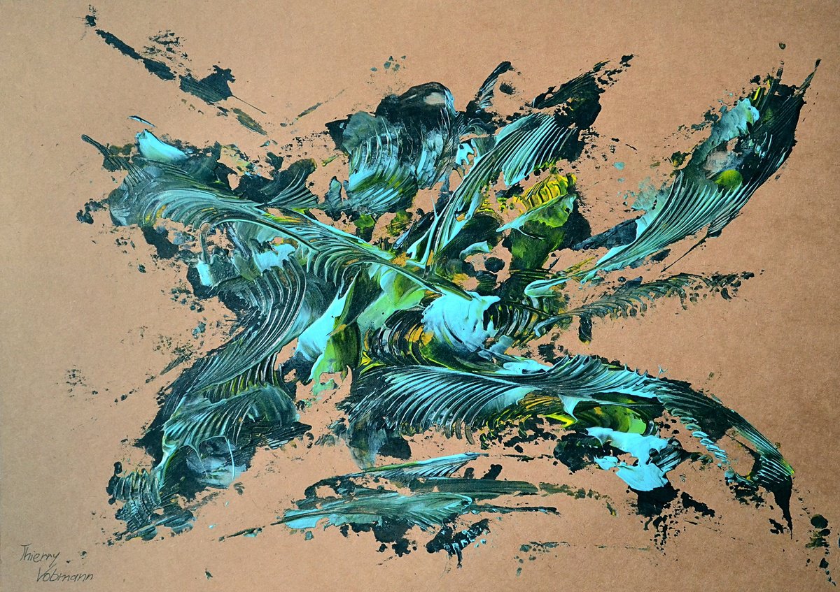 Abstract Acrylic Painting By Thierry Vobmann. Abstract ., 17 X 12", Natural Style 29, Original Artwork