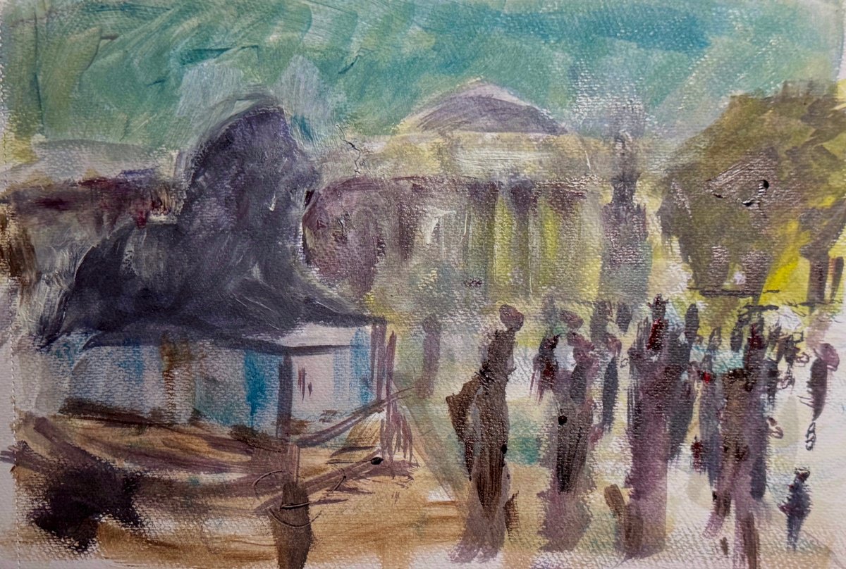 Abstract Portrait Acrylic Painting By Ryan Louder, 16 X 11", London Trafalgar Square, Original Artwork