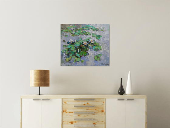 White Water Lilies - Original Oil painting