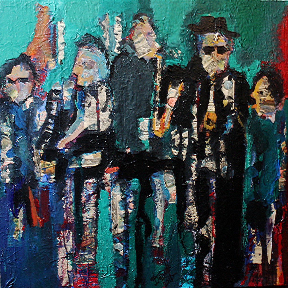 Portrait Painting By Jacques Donneaud, 39 X 39, Une Soiree Jazz, Original Artwork