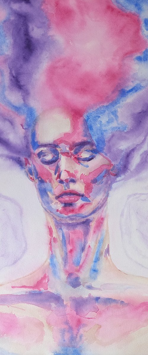 Abstract watercolor portrait 76x56 cm by Tatiana Myreeva